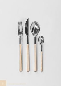 Ensemble de couverts de luxe en acier inoxydable avec manche en bois, cuillère, fourchette, couteau, vaisselle de table - Product Image 5
