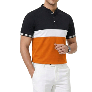 Camisas Polo Personalizadas al por Mayor para Hombre, Cuello Mandarín, Diseño Colorblock, Manga Corta, Puños con Ribete, Corte Atlético - Product Image 1