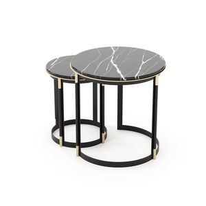 Classic <b>Round</b> Iron <b>Nesting</b> <b>Table</b> With Marble Top For Living Room Bedroom And Hotel Interior Furniture Use - Product Image 1