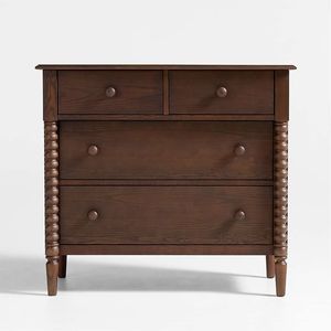 Armoire classique en teck à piliers perlés, 4 tiroirs, commode élégante pour le rangement - Product Image 1