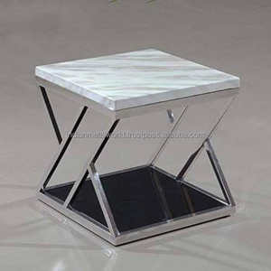 Z SHAPED STAINLESS STEEL TABLE WITH MARBLE TOP - Product Image 1