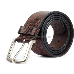 Ceinture en cuir véritable marron pour hommes, dernière conception, meilleure qualité, décontractée, faite sur mesure, en relief de crocodile - Product Image 2