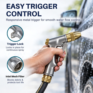 Pistolet d'arrosage robuste et réglable en métal avec embout en laiton pour lavage de voiture, arrosage de jardin et nettoyage extérieur - Product Image 6