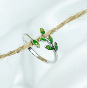 Bague ouverte en argent sterling 925, design artistique de feuille fraîche, zircon, bijoux coréens tendance, pour femmes, à porter tous les jours, cadeau d'anniversaire - Product Image 2