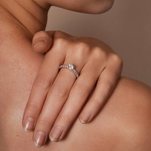 Drop Halo Luxury Engagement <b>Ring</b> with Moissannite in Micro Pave Setting <b>925</b> <b>Silver</b> Women's - Product Image 2