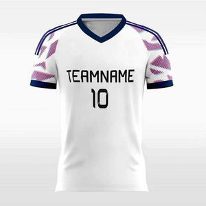 Maillot de football personnalisé sublimé pour homme, blanc et bleu marine, col en V, manches courtes, anti-humidité, avec impression du nom et du numéro 10 de l'équipe - Product Image 3