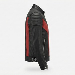 Men Black Red Leather Motorcycle <b>Jacket</b> Cafe <b>Racer</b> Biker Coat Slim Fit Stand Collar Zip Motocross Genuine Lambskin Riding <b>Jacket</b> - Product Image 6