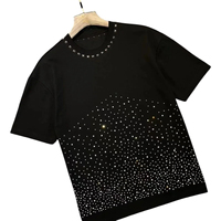 T-shirt Premium Homme Oversize à Motif Graphique et Strass Respirant à Manches Courtes 100% Coton Personnalisé Luxe Streetwear Urbain