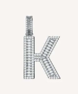 K <b>Letter</b> Pendant <b>Charm</b> Rhodium Plated Gold/Silver Emerald Cut Diamond Channel Setting Trendy Unisex Pendant Gift - Product Image 4