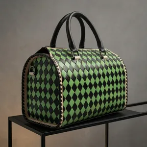 Vintage Women's <b>Handbag</b> Genuine Leather Bags Shoulder Bags Checkered Pattern Leather <b>Handbags</b> for Women - Product Image 4