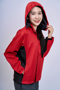 Waterproof Breathable Quick Dry Unisex 100% Polyester Solid RED-BLACK Hard Shell Windproof Thermal Insulation Thin Zipper Hooded - Product Image 3