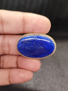 Natural <b>Lapis</b> <b>Lazuli</b> Brass Groove Pendant | Handmade Bezel Setting Gemstone Pendant | Vintage Style Women's Jewelry - Product Image 4