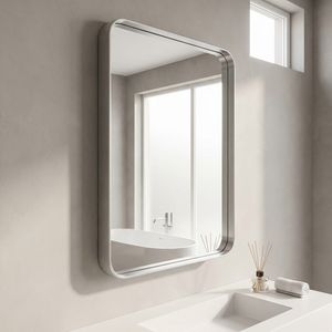 Miroir de salle de bain rectangulaire 24x32 pouces avec cadre argenté profond, à fixer au mur - Product Image 2