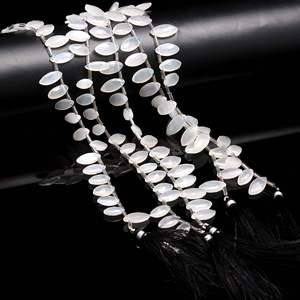 ลูกปัดมูนสโตนสีขาวธรรมชาติทรงมาร์คีสเจียระไนรูเจาะด้านข้าง สำหรับทำเครื่องประดับ ขนาด 7x12-8x13 มม. ความยาว 8 นิ้ว ขายส่ง - Product Image 1