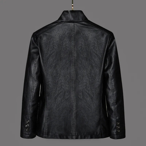 Veste en cuir PU pour homme, style motard vintage décontracté, avec boutons et poches, pour l'automne - Product Image 2