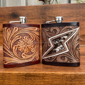 Nouveau OEM 8oz en acier inoxydable usiné à la main flacons de hanche en cuir vente en gros whisky flacon de poche pour l'alcool emballé dans une boîte à usage extérieur - Product Image 5