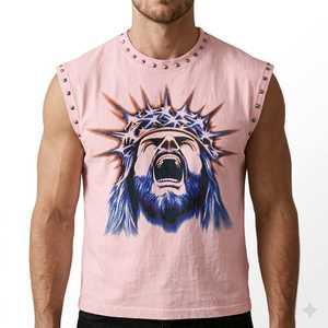 Men's Retro Sleeveless Tank Top High-Quality 100% Cotton Acid Washed Vest Custom Graphic Print Logo Hip Hop Sleeveless T-Shirt - Product Image 6