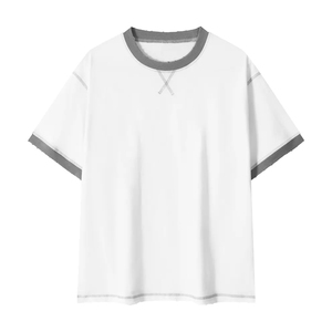 เสื้อยืดแฟชั่นหรูหรา หนัก 260 กรัม สำหรับผู้ชาย พิมพ์ลายตามสั่ง ทรงโอเวอร์ไซส์ เย็บตะเข็บตัดกัน ผ้าฝ้ายลำลอง ล้างสีแบบแอซิดวอช สไตล์วินเทจ ริงเกอร์ - Product Image 1