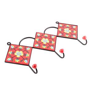 Artisan Red Floral Tile Iron Wall Mounted <b>Hook</b> Staggered Design <b>Decorative</b> Clothes Hanger Entryway <b>Coat</b> and Accessory - Product Image 1