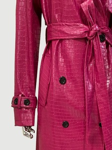 Manteau long en cuir doublé de laine rose pour homme, coupe vintage, écologique, coupe-vent avec ceinture, idéal pour l'automne - Product Image 5