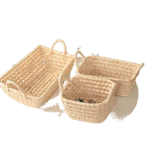 Ensemble de 3 paniers de rangement en jacinthe d'eau avec poignées métalliques, faits à la main, vente en gros, écologiques, fabriqués au Vietnam - Product Image 1