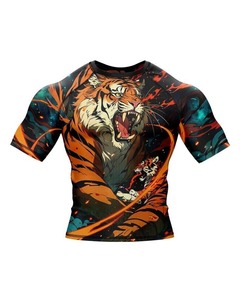เสื้อรัดรูปแขนสั้นสำหรับผู้ชาย พิมพ์ลายแบบ Sublimation ผ้ายืดสแปนเด็กซ์/โพลีเอสเตอร์ แห้งเร็ว เหมาะสำหรับฝึกซ้อม MMA BJJ เสื้อรัดรูปสำหรับผู้ใหญ่ - Product Image 2