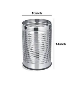 Cubo de basura perforado de acero inoxidable, redondo, con tapa abierta, de metal, para oficina, hotel, hogar, área pública - Product Image 4