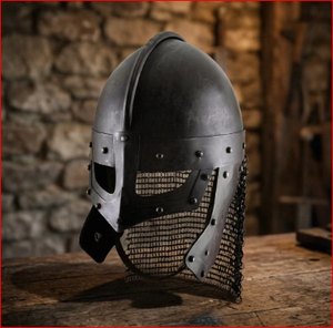 Casque de guerrier Viking médiéval en maille, prêt pour le combat, en métal poli, style rond. - Product Image 4