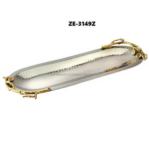 Bandeja de metal hecha a mano de primera calidad para mesa de comedor, bar y configuración de salón con base de soporte de diseñador Bandeja DE BODA rectangular - Product Image 6