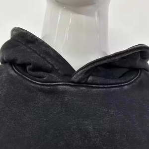 Sudadera con Capucha Negra para Hombre, 100% Algodón, Forro Polar, Resistente al Viento, 220g, Estilo Casual para Otoño, Color Sólido, Corte Holgado - Product Image 4
