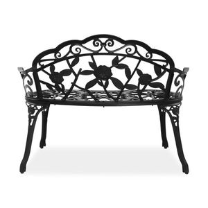 Outdoor Cast Aluminum Rose Pattern Black Patio Bench with Curved Legs for Porch or Deck - Product Image 4
