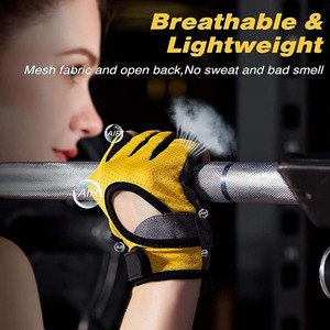 Rhino Fitness Half Finger Gym Gloves PU <b>Leather</b> Mesh Breathable Adjustable Hook Loop <b>Wrist</b> <b>Strap</b> Unisex for Fitness Training - Product Image 2