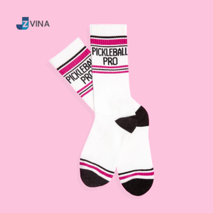 Chaussettes de pickleball JZVINA pour adultes, rayées blanc rose noir, en coton respirant, pour l'été, décontractées et sportives - Product Image 1