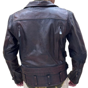 Men's Genuine <b>Leather</b> Moto <b>Jacket</b> Windproof Zipper Closure Turn-down Collar Solid Color Autumn Style Regular Fit For Men's - Product Image 2