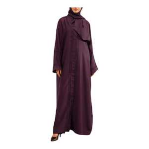 Modern Trendiness <b>Abaya</b> Modest Muslim Women Plus Size Floor Length V Neck Anti-Wrinkle Seamless Waist Tie Button Details Work - Product Image 1