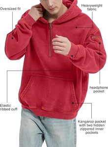 Men's Half Zip Hoodie with Arm Zipper Pocket and Kangaroo Pouch Vintage Oversized <b>Tech</b> Fleece Pullover hoodies - Product Image 4