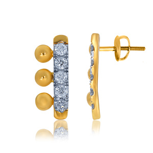 14K Yellow Gold Diamond Bar Stud Earrings Round Brilliant Cut Lab Grown Diamonds Minimalist Modern Daily Wear Jewelry for Women - Product Image 3