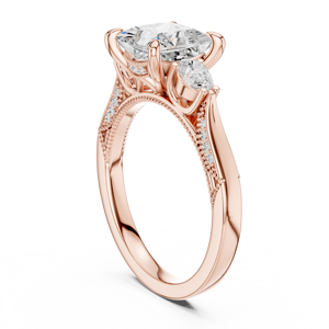 Rose Gold Princess Cut Lab Grown <b>Diamond</b> Three Stone Engagement <b>Ring</b> Vintage Milgrain Promise <b>Ring</b> for Women - Product Image 3