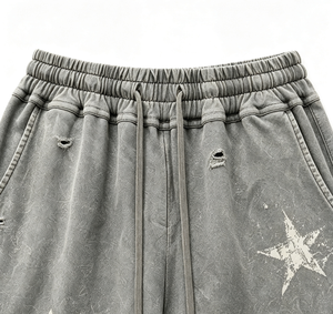Pantalones Cortos de Algodón 100% para Hombre, Estilo Vintage, Lavados, Lisos, con Efecto Desgastado, Bajo Deshilachado, Cintura Elástica, Casuales, para Gimnasio y Correr - Product Image 6