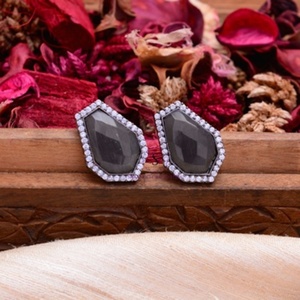 Indian <b>Crystal</b> Work Brass <b>Earrings</b> With Silver Oxidized Black <b>Stud</b> <b>Crystal</b> Stone Pattern For Wedding Mehndi Wearing <b>Earrings</b> - Product Image 4