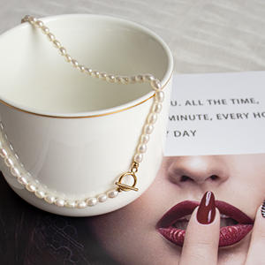 Collier de perles d'eau douce de haute qualité 3-5 mm, forme de riz, avec fermoir OT, chaîne de pull à forte luminosité - Product Image 2