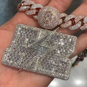 Colgante Rectangular Personalizado con Logotipo de Rayo, Estilo Hip Hop, con Micro Pavé de Moissanita, Plata de Ley 925, Bañado en Rodio, Certificado GRA - Product Image 4