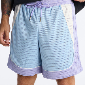 Pantalones cortos deportivos de malla azul claro para hombre, con ribete morado y tira lateral, cintura con cordón, transpirables, informales, para verano - Product Image 1