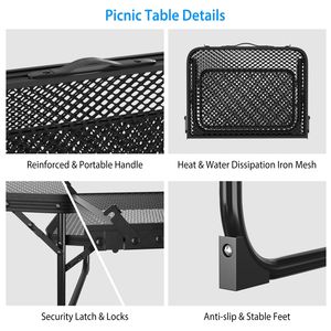 Table de camping pliable en alliage d'aluminium, charge maximale 88 lb, table de barbecue avec 2 plateaux latéraux, support de pique-nique pliable et plateaux latéraux - Product Image 4