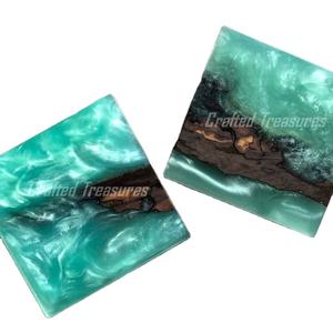 Posavasos de resina de madera de acacia hechos a mano, posavasos artísticos para bebidas, juego para oficina en casa, elegantes bloques para cortar - Product Image 5