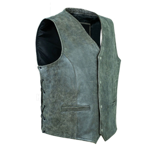 New Arrival <b>Men's</b> Black <b>Leather</b> Motorbike Vests <b>Leather</b> <b>Jackets</b> Custom Design Printed Breathable Zipper <b>Leather</b> Vest for Winter - Product Image 4