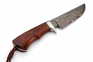 Couteau à lame fixe artisanal personnalisé en acier Damas pour l'extérieur, avec manche en bois de rose et garde en acier - Product Image 6