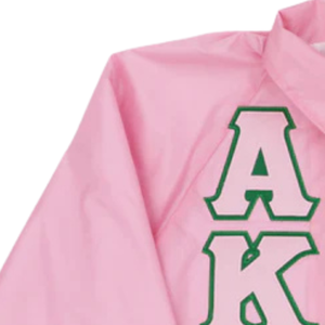Chaqueta Ligera Casual para Mujer, Marca AKA, Color Rosa, con Botones Frontales, Letras Bordadas Verdes y Escudo, para Hermandades - Product Image 2