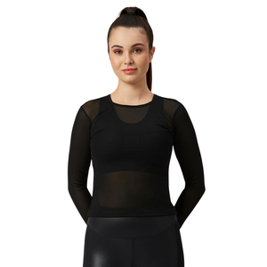 <b>Long</b> <b>Sleeve</b> Breathable Lightweight Yoga Mesh <b>Top</b> Women Neck Slim Fit <b>Sheer</b> Fitness Shirt Plain Studio Exercise Layering Pullover - Product Image 1