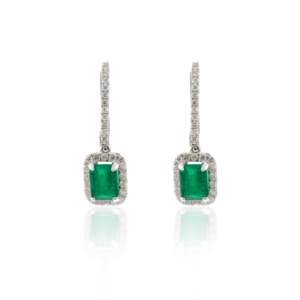 18K Gold Emerald <b>Drop</b> Earrings with Diamond Latch <b>Back</b> - Product Image 3